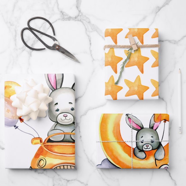 Hojas de papel de envolvimiento para conejitos (Anverso)