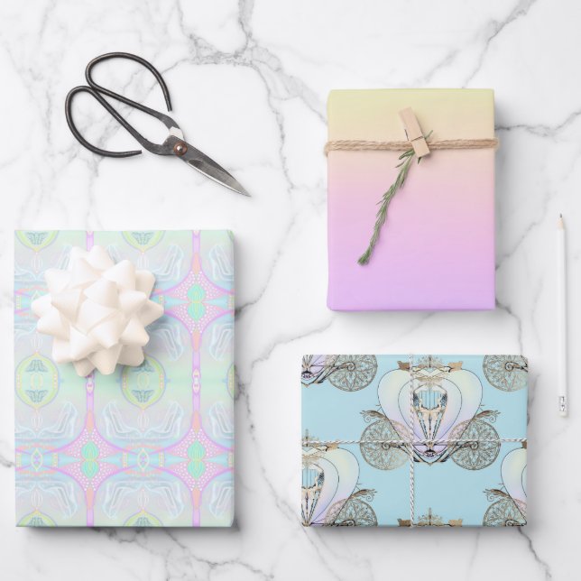 Hojas de papel de envolvimiento para trío de cuent (Anverso)