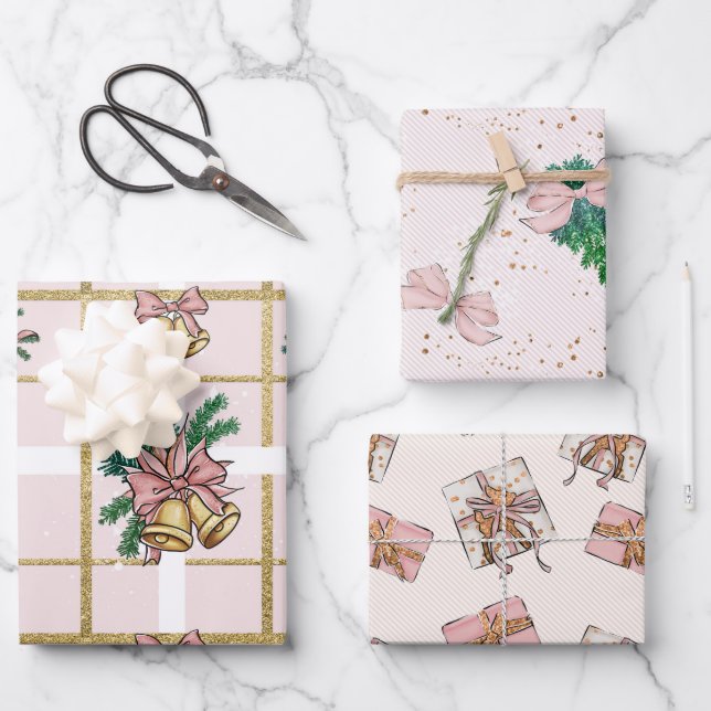 Hojas de papel de envolvimiento rosado y juguetón (Anverso)