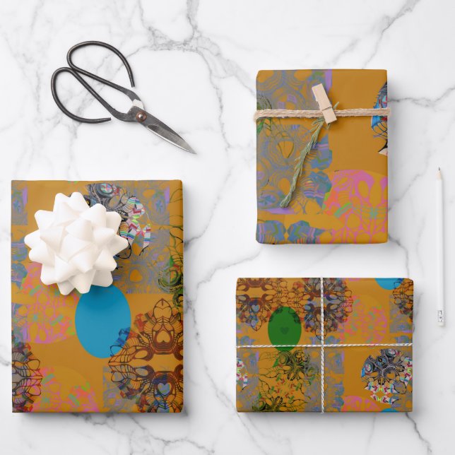 Hojas de papel de envolvimiento verde azul naranja (Anverso)