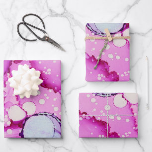 Hojas de papel de regalo abstracto rosa azul púrpu