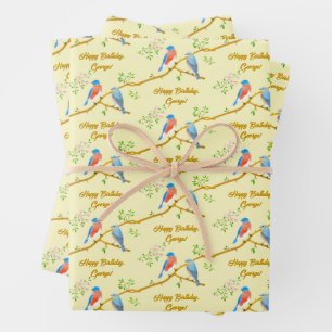 Hojas de Papel de Regalo Amarillo de Pájaros Azule