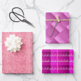 Hojas de papel de regalo con brillo falso rosa her