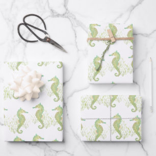 Hojas de papel de regalo de caballitos de mar