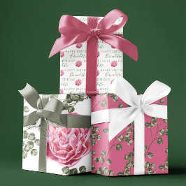 Hojas de papel de regalo de cumpleaños Peonía Rosa