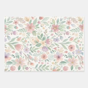 Hojas de papel de regalo de felpa floral pastel