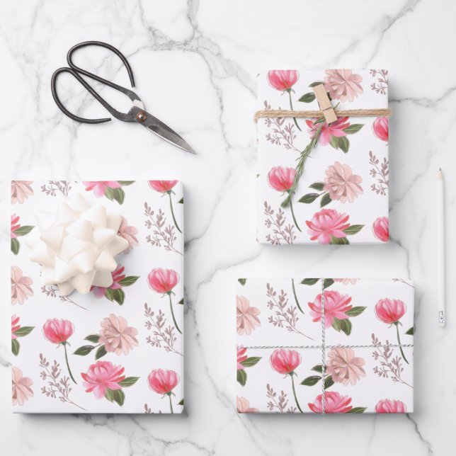 Hojas de Papel de Regalo de Flor Rosa (Anverso)