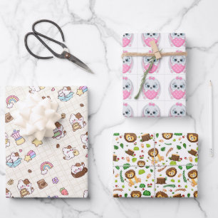 Hojas de papel de regalo de gato de café adorable
