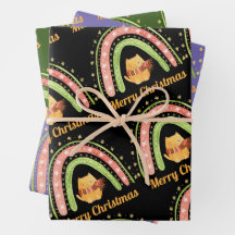 Hojas de Papel de Regalo de Gato de Navidad y Arco