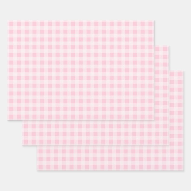 Hojas de papel de regalo de gingham rosa pastel (Set)