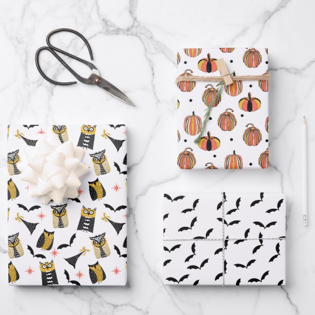 Hojas de papel de regalo de Halloween OWL-O-WEEN (Anverso)