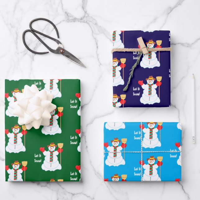Hojas de Papel de Regalo de Muñeco de Nieve con Te (Anverso)