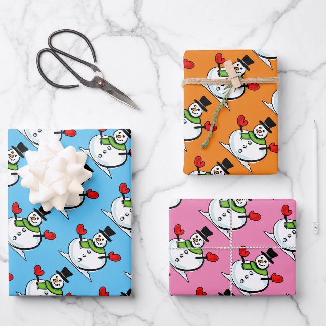 Hojas de papel de regalo de Navidad con muñeco de  (Anverso)