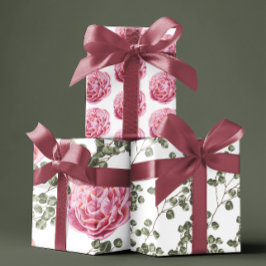 Hojas de papel de regalo de peonía rosa