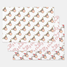 Hojas de Papel de Regalo de Reno Navideño Feliz