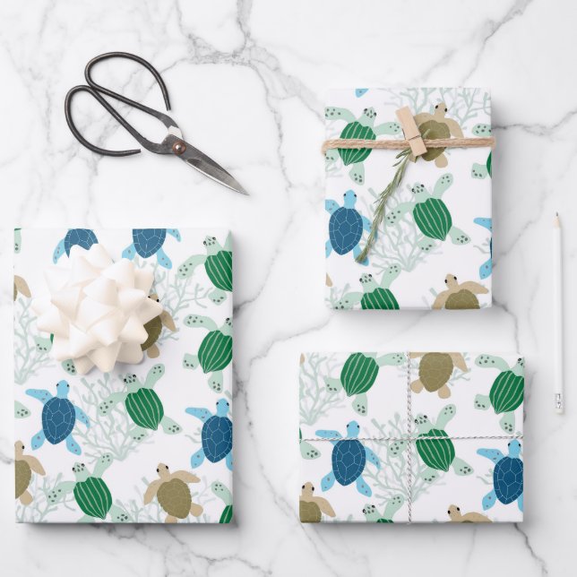 Hojas de papel de regalo de tortuga acuarela (Anverso)