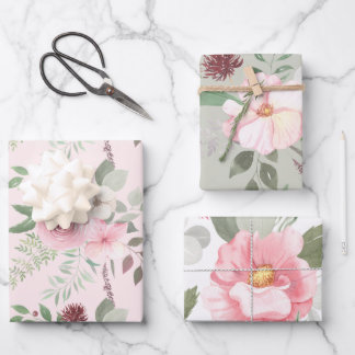 Hojas de papel de regalo floral acuarela
