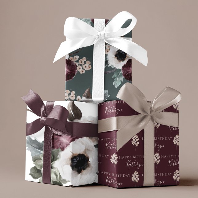 Hojas de papel de regalo floral acuarela cumpleaño (Celebrate someone special with these personalized wrapping paper sheets! )