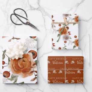 Hojas de papel de regalo floral acuarela de cumple