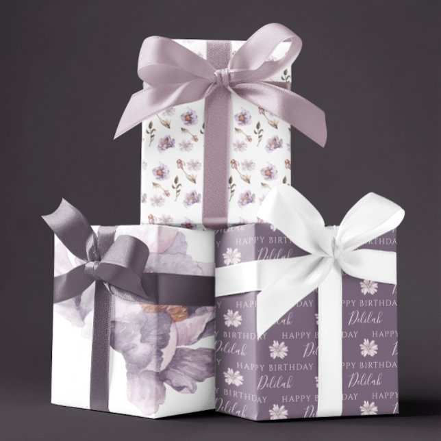 Hojas de papel de regalo floral con acuarela para  (Celebrate a special birthday with these personalized watercolor floral wrapping paper sheets! )