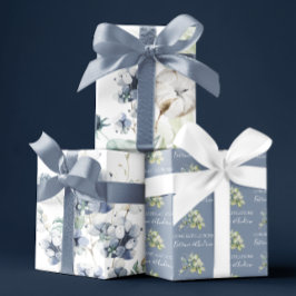 Hojas de papel de regalo floral de acuarela azul p