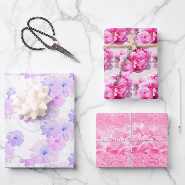 Hojas de papel de regalo floral rosa hermoso (Anverso)