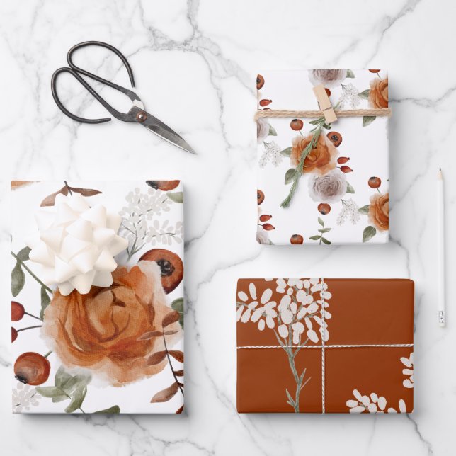 Hojas de papel de regalo florales de otoño (Anverso)