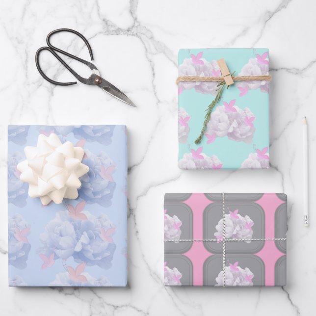 Hojas de papel de regalo florales hermosos (Anverso)