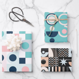 Hojas de papel de regalo geométricas sencillas y e