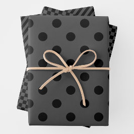 Hojas de papel de regalo grises y negros