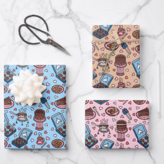 Hojas de papel de regalo lindas con tema de chocol