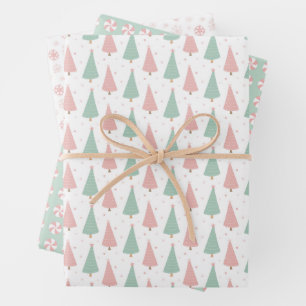 Hojas de papel de regalo navideño rosa/mint