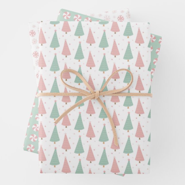 Hojas de papel de regalo navideño rosa/mint (In situ)