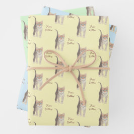 Hojas de papel de regalo personalizables de gatito