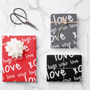 Hojas de Papel de Regalo San Valentín Rojo Negro G