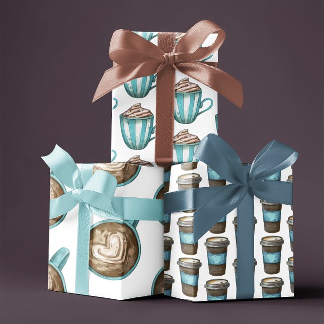 Hojas de papel de relleno de latte para café (Celebrate a special coffee lover with this fun watercolor latte wrapping paper set! )