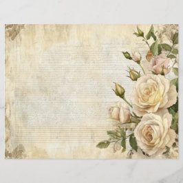Hojas de papel floral de rosas blancas vintage ant