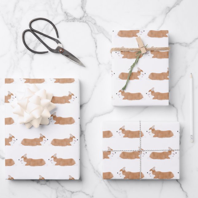 Hojas de papel para envolver corgi volantes (Anverso)