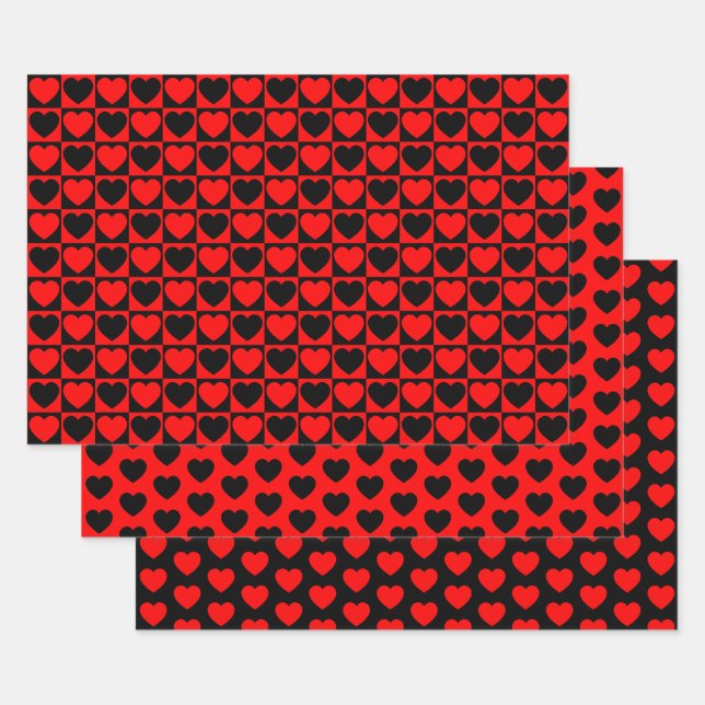 Hojas de papel para envolver el corazón rojo y neg (Set)
