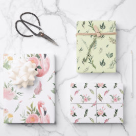 Hojas de papel para envolver flamas y flores