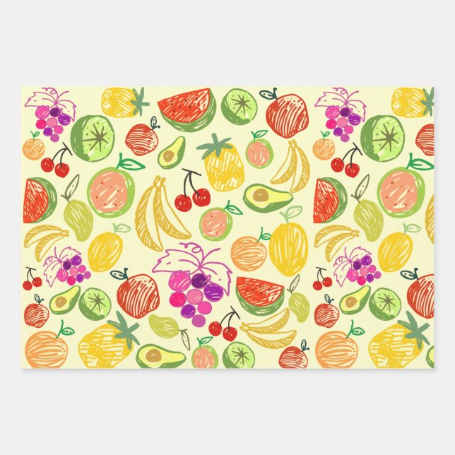 Hojas de papel para envolver frutas variadas (Anverso)