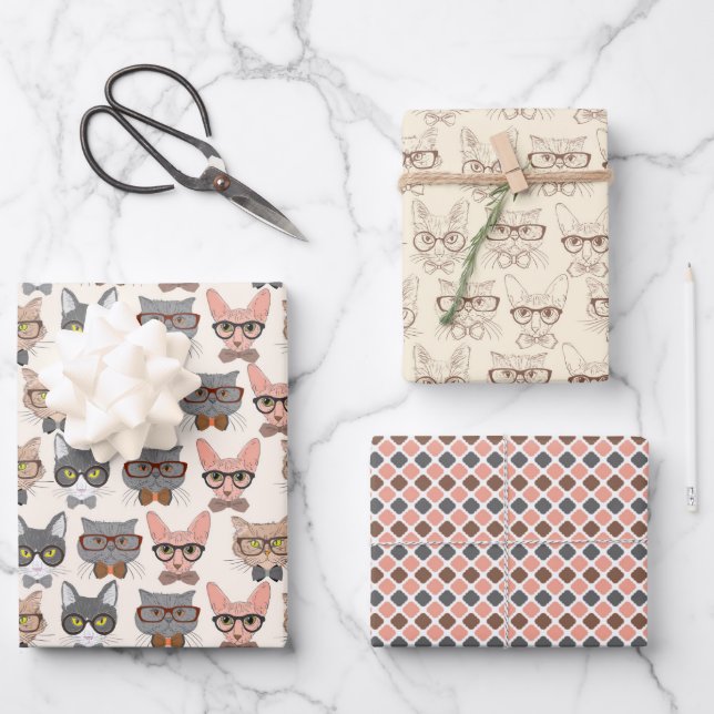 Hojas de papel para envolver gatos (Anverso)