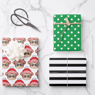Hojas de papel para envolver monos para Navidades