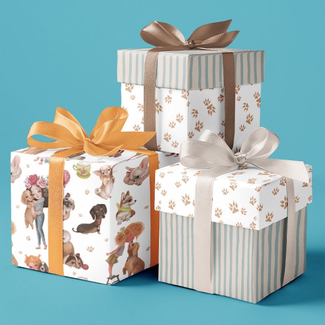 Hojas de papel para envolver perros de cumpleaños (Celebrate a special dog birthday or adoption with this adorable wrapping paper set! )