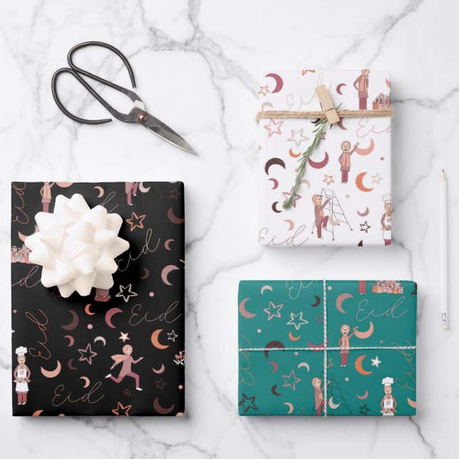 Hojas de papel para envolver regalos Eid,19" x 29" (Anverso)