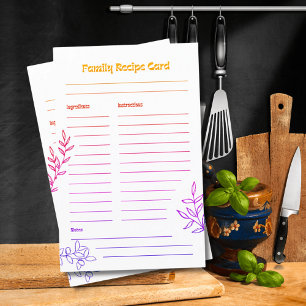 Hojas de papel para recetas de su familia