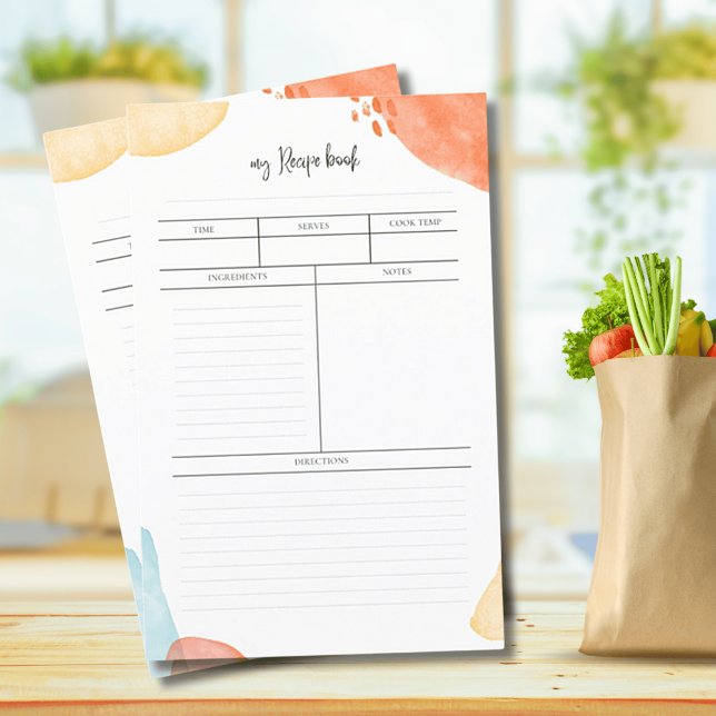 Hojas de papel para recetas de su familia (Subido por el creador)