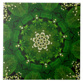 Hojas de primavera y azulejos cerámicos de flores