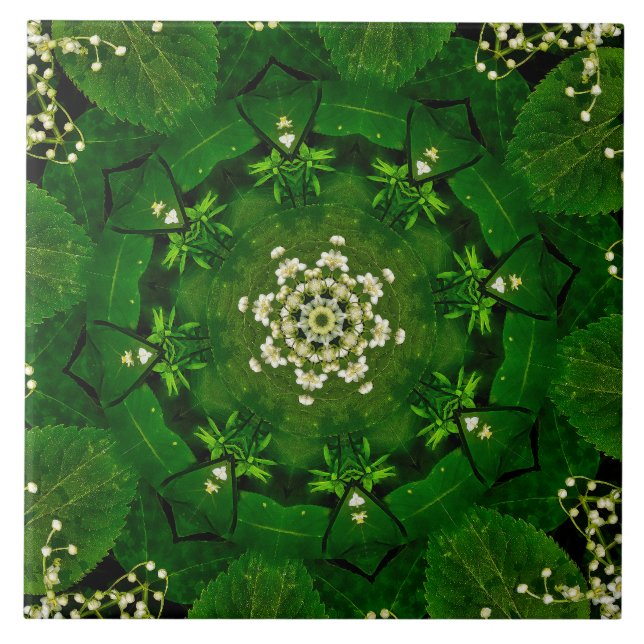 Hojas de primavera y azulejos cerámicos de flores (Frente)