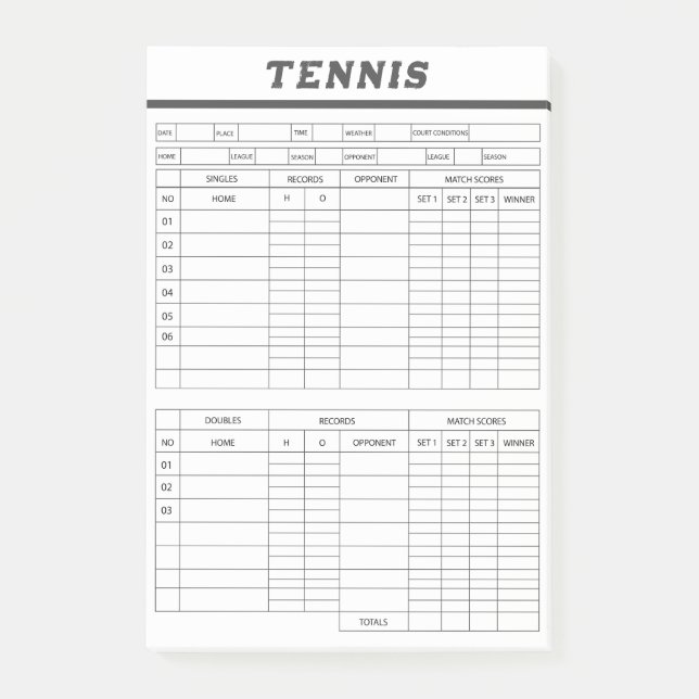 Hojas de puntuación de tenis - Notas de posteo de  (Anverso)